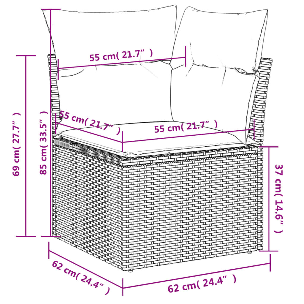 11-delige Loungeset met kussens poly rattan lichtgrijs