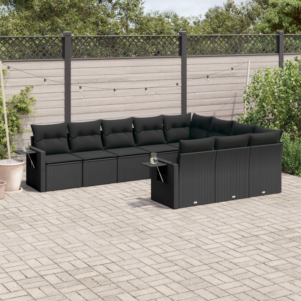 11-delige Loungeset met kussens poly rattan lichtgrijs