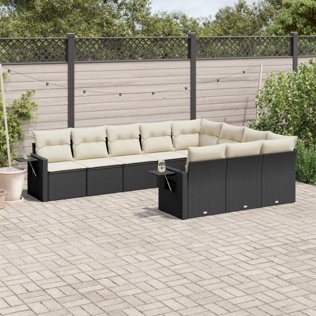 11-delige Loungeset met kussens poly rattan lichtgrijs