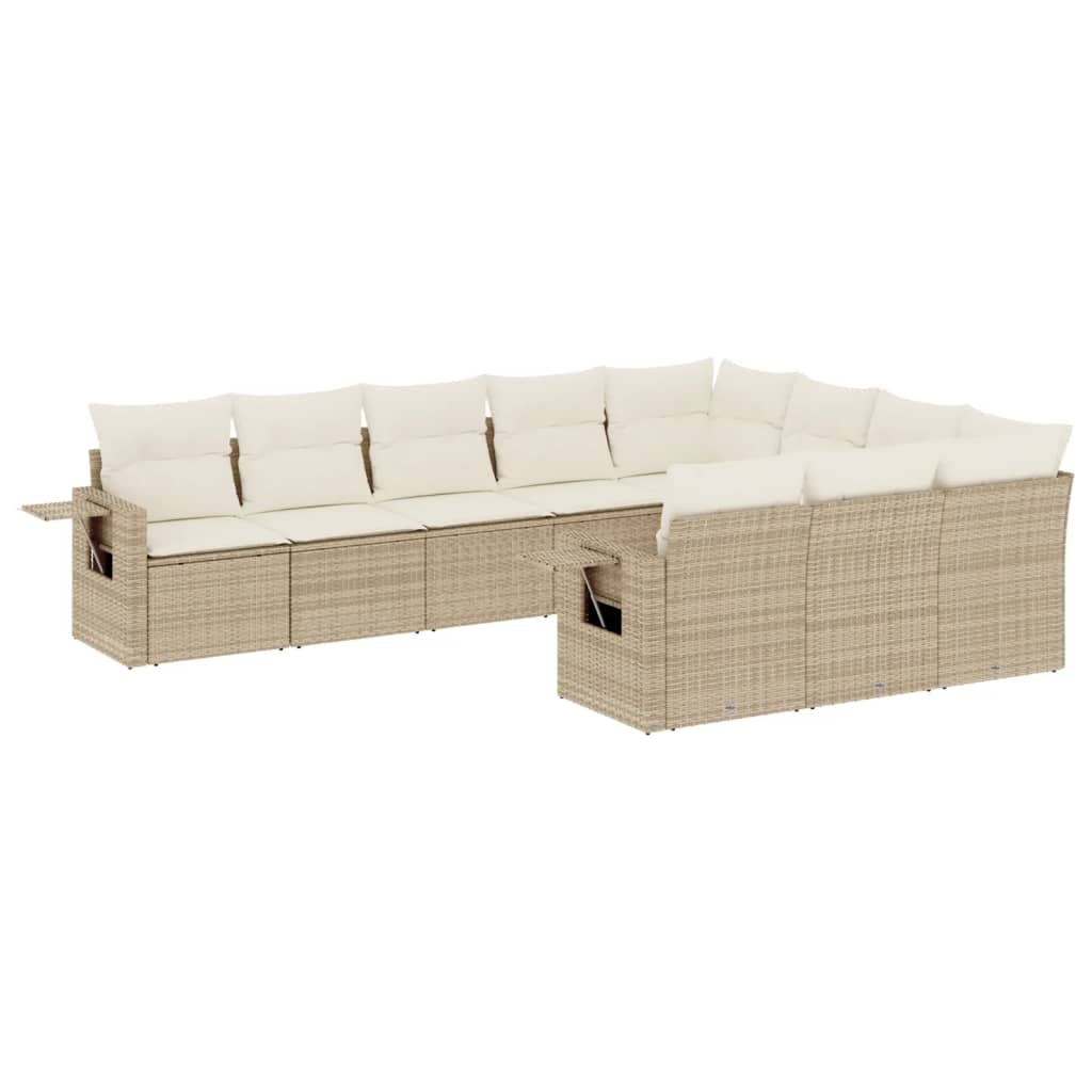 11-delige Loungeset met kussens poly rattan lichtgrijs