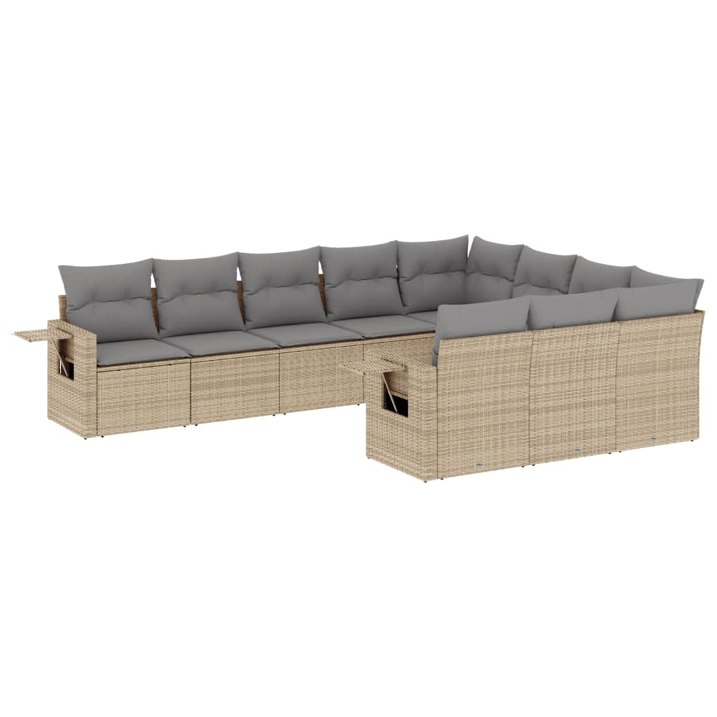 11-delige Loungeset met kussens poly rattan lichtgrijs