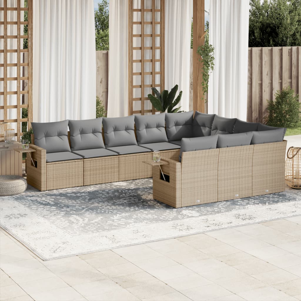 11-delige Loungeset met kussens poly rattan lichtgrijs