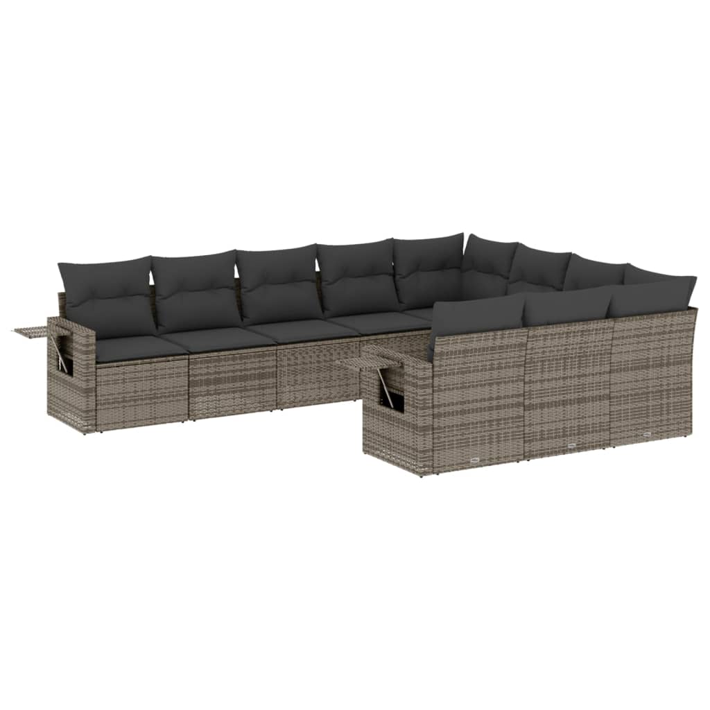 11-delige Loungeset met kussens poly rattan lichtgrijs