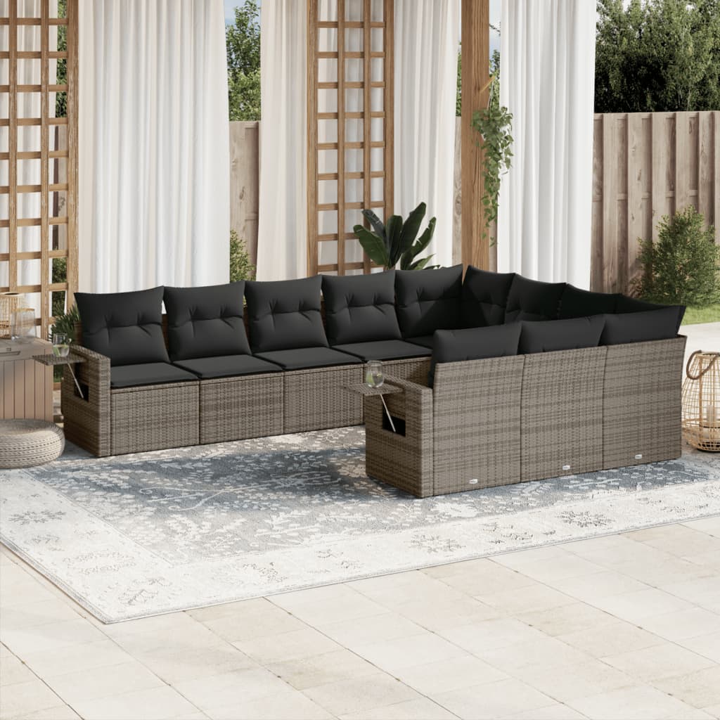 11-delige Loungeset met kussens poly rattan lichtgrijs