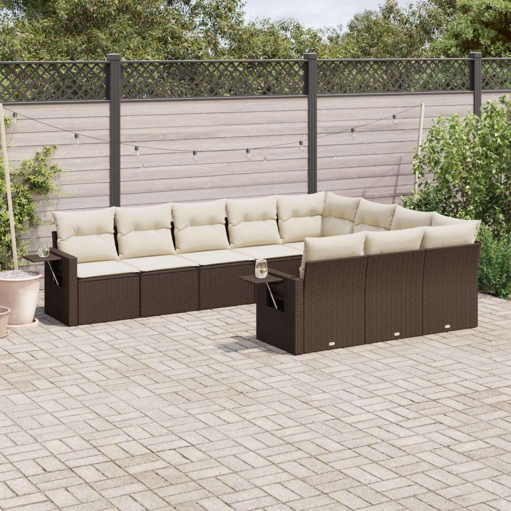 11-delige Loungeset met kussens poly rattan lichtgrijs