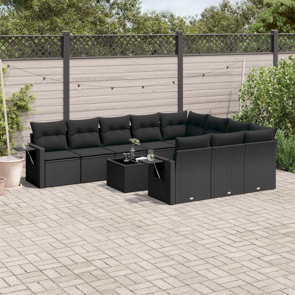 11-delige Loungeset met kussens poly rattan lichtgrijs