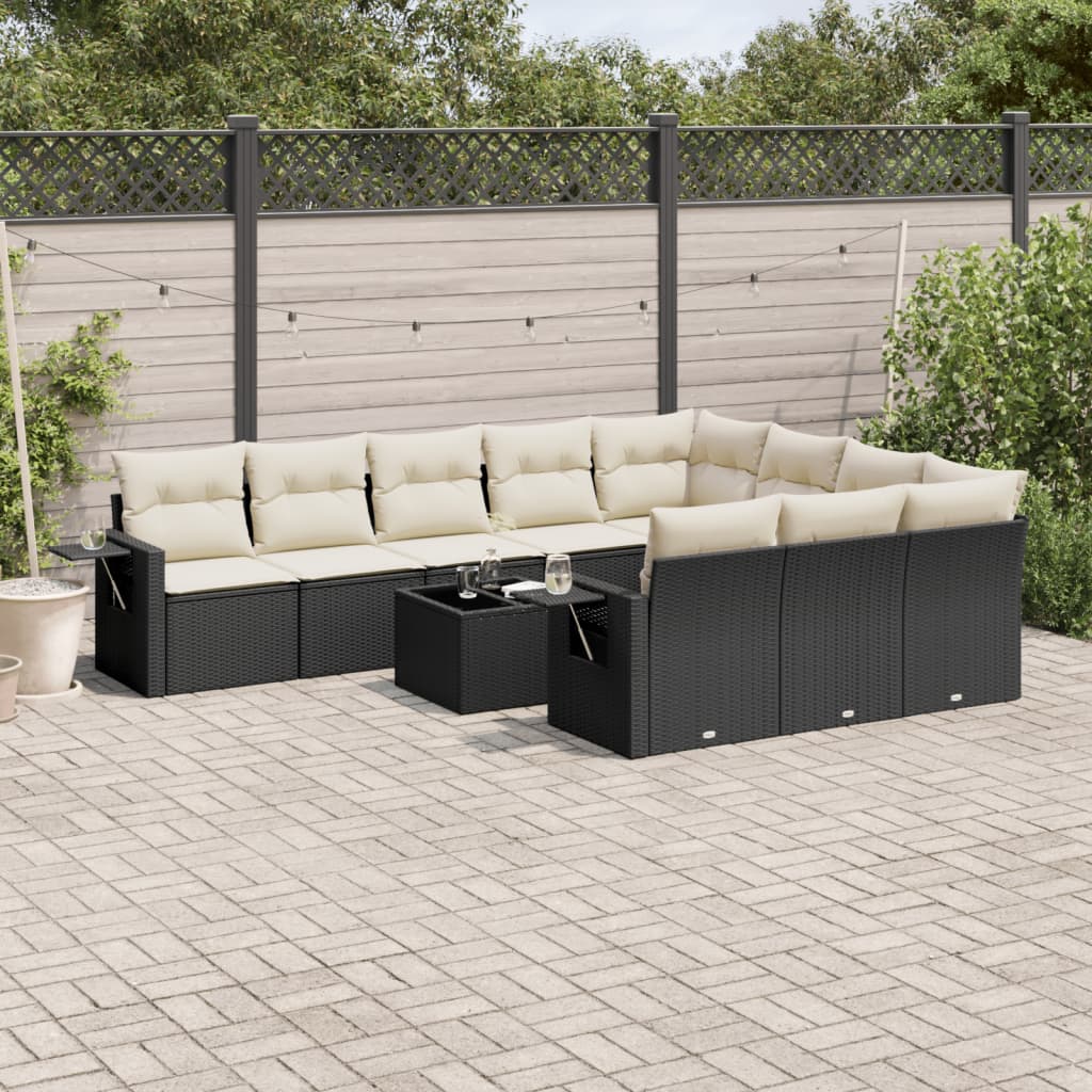 11-delige Loungeset met kussens poly rattan lichtgrijs