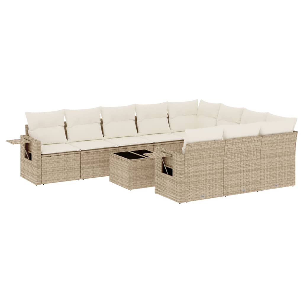 11-delige Loungeset met kussens poly rattan lichtgrijs