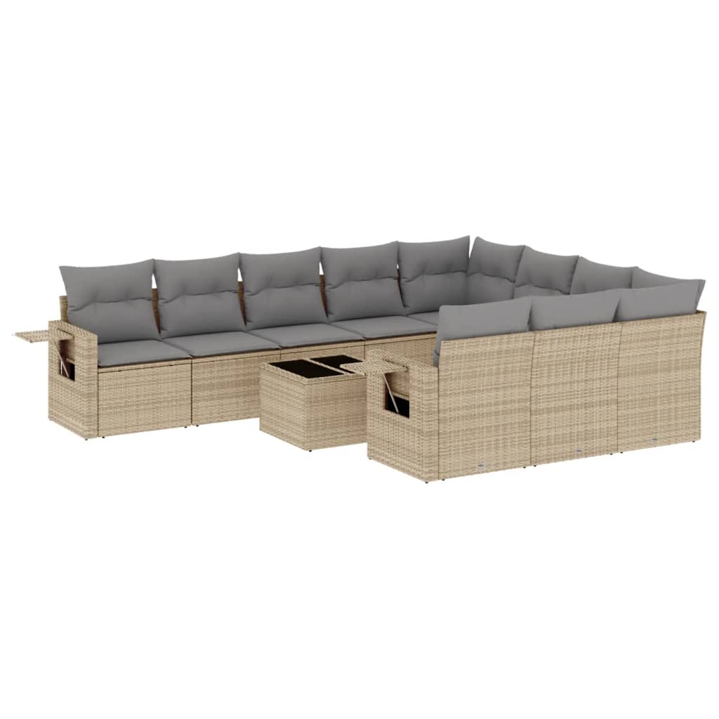 11-delige Loungeset met kussens poly rattan lichtgrijs