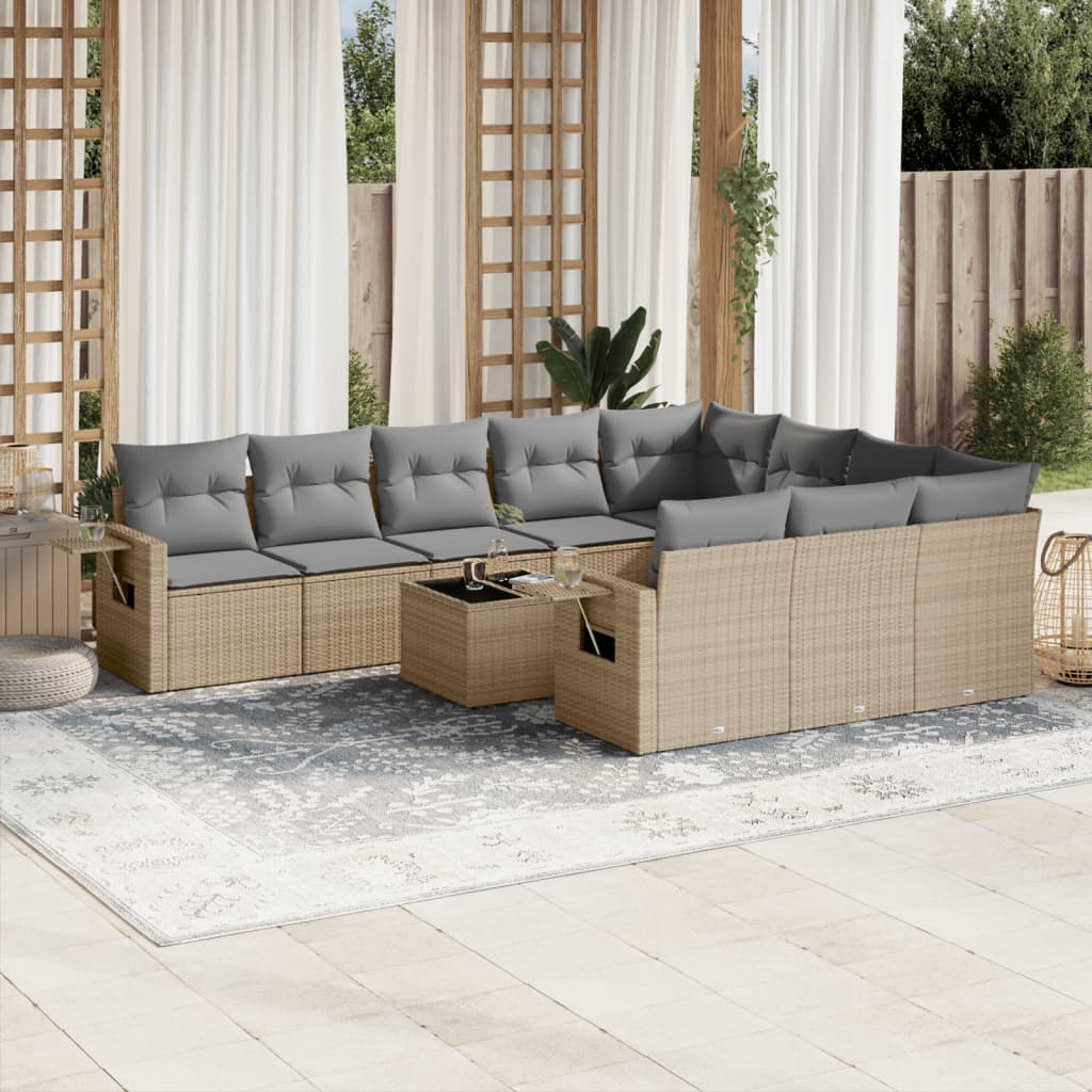 11-delige Loungeset met kussens poly rattan lichtgrijs