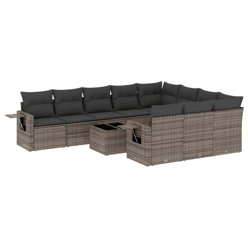 11-delige Loungeset met kussens poly rattan lichtgrijs