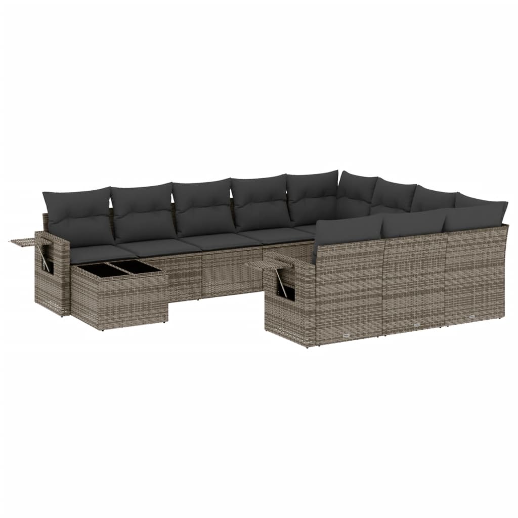 11-delige Loungeset met kussens poly rattan zwart