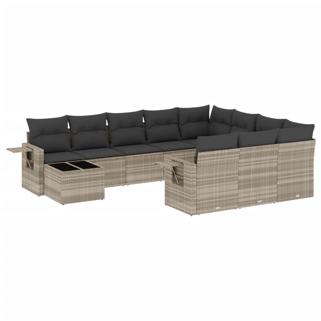 11-delige Loungeset met kussens poly rattan zwart