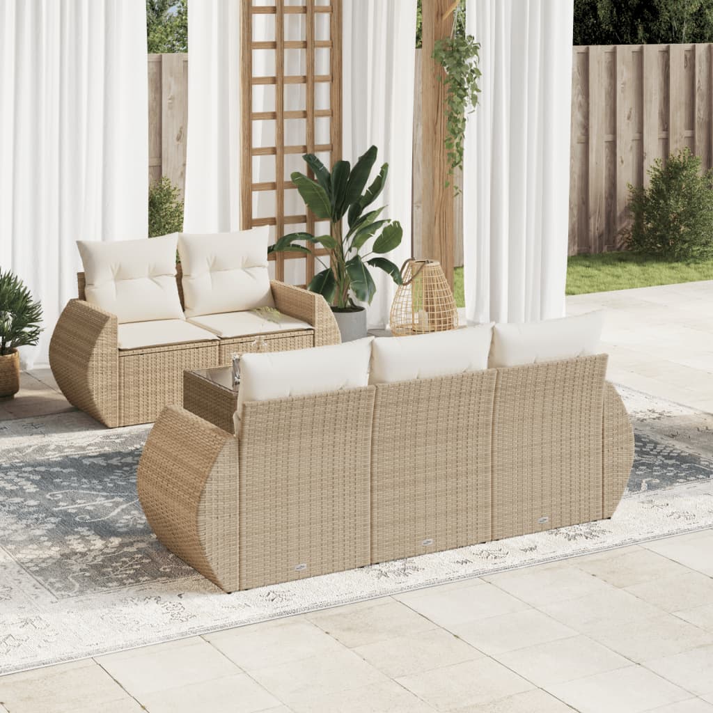 6-delige Loungeset met kussens poly rattan