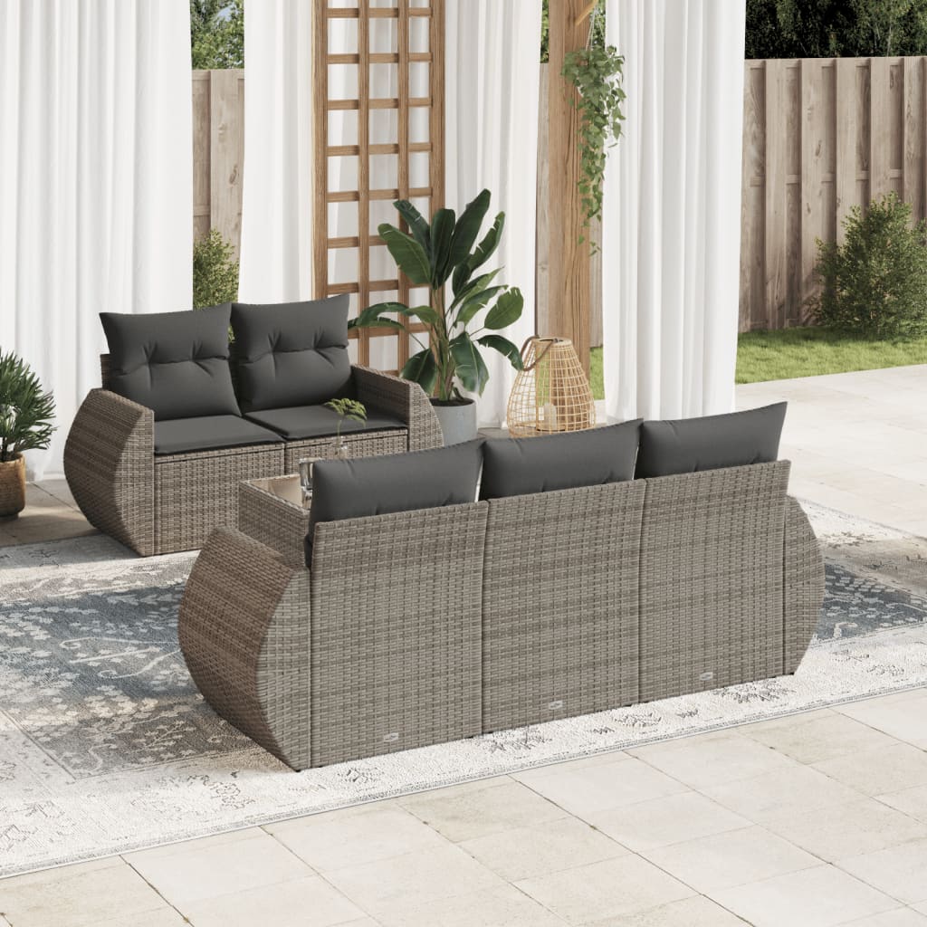 6-delige Loungeset met kussens poly rattan