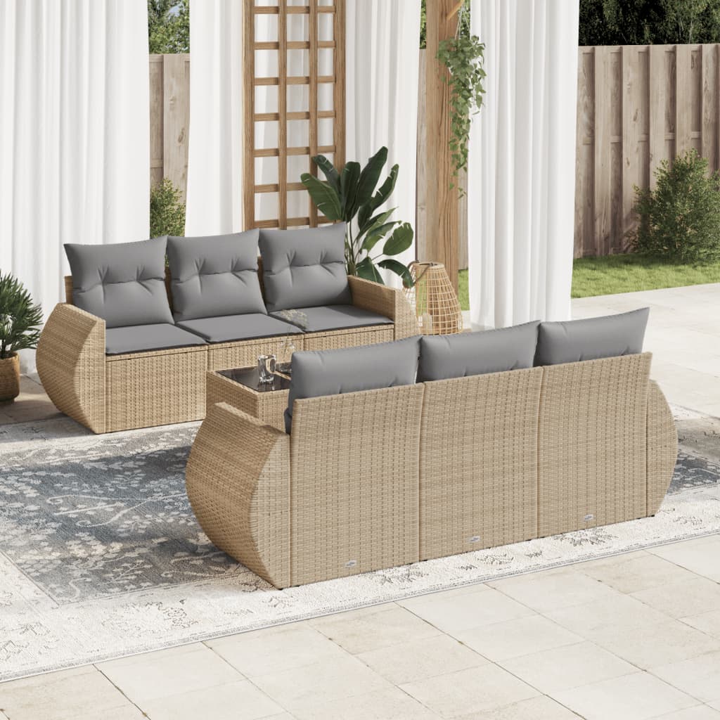 7-delige Loungeset met kussens poly rattan