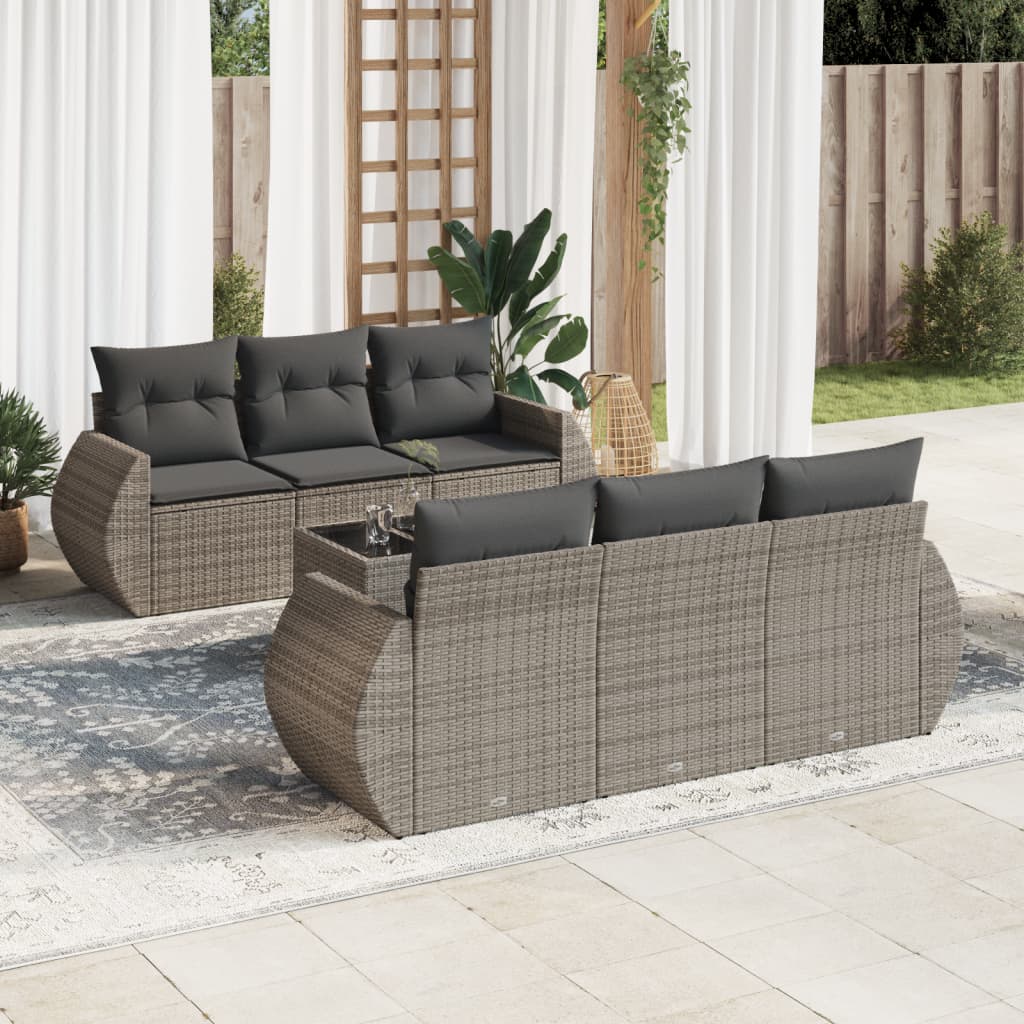 7-delige Loungeset met kussens poly rattan