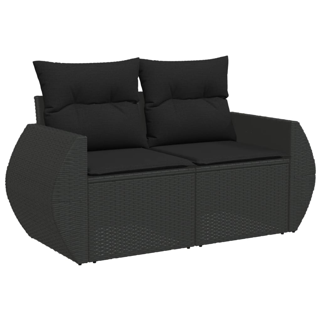 10-delige Loungeset met kussens poly rattan zwart