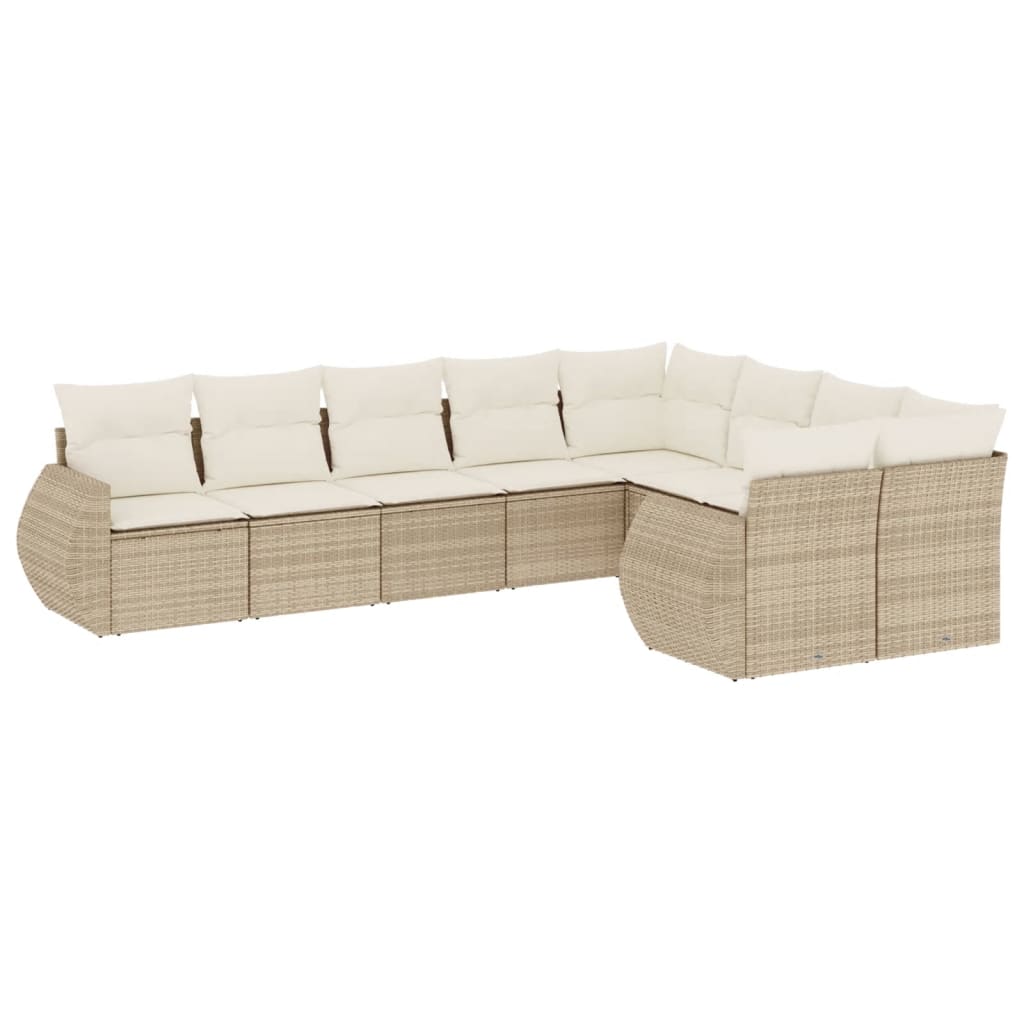 10-delige Loungeset met kussens poly rattan zwart