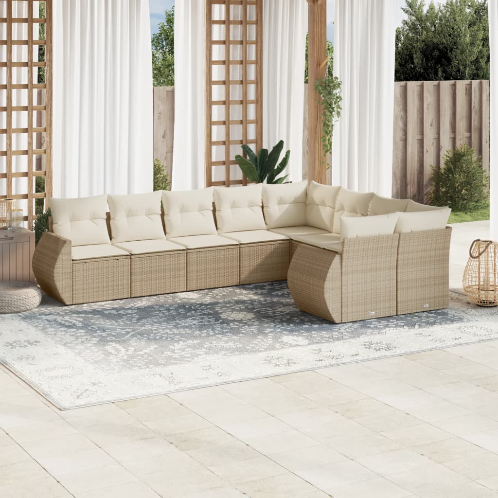 10-delige Loungeset met kussens poly rattan zwart