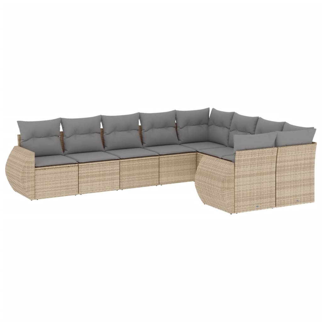 10-delige Loungeset met kussens poly rattan zwart