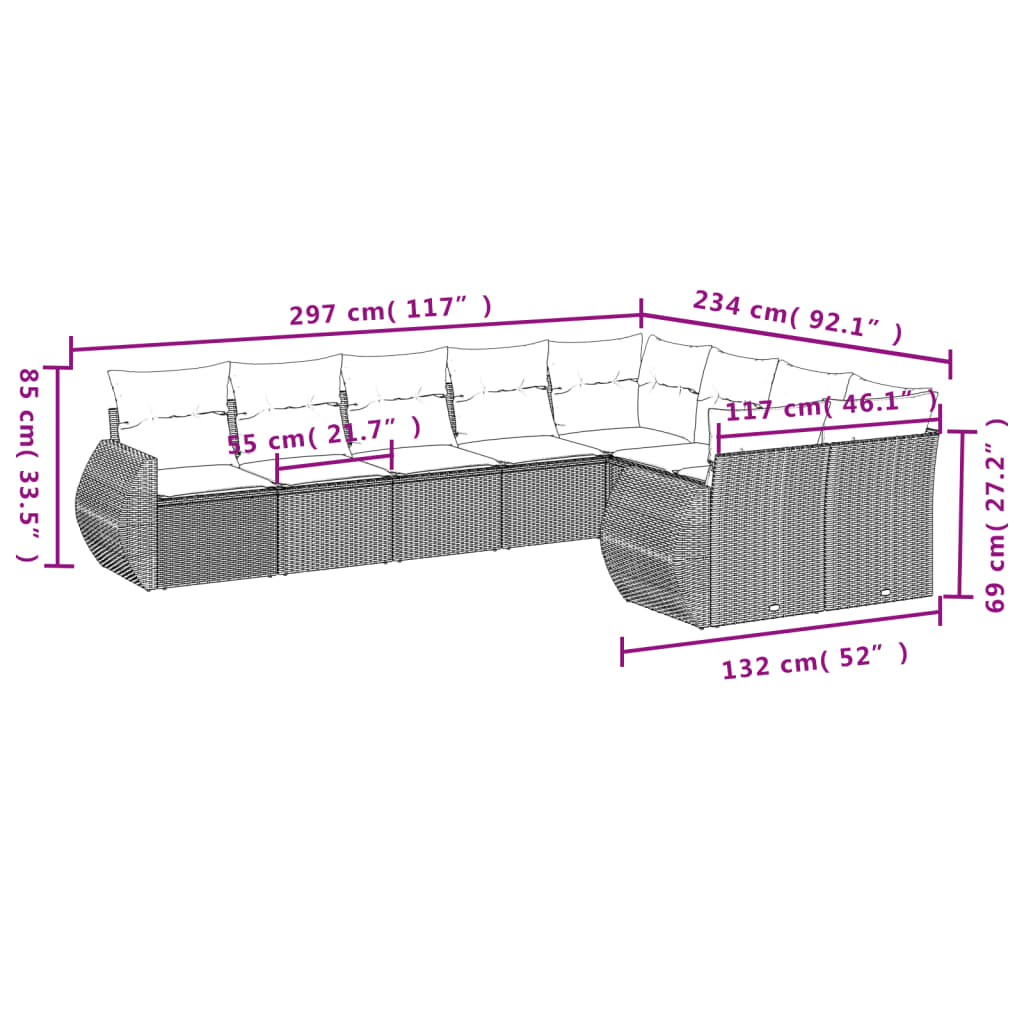 10-delige Loungeset met kussens poly rattan zwart