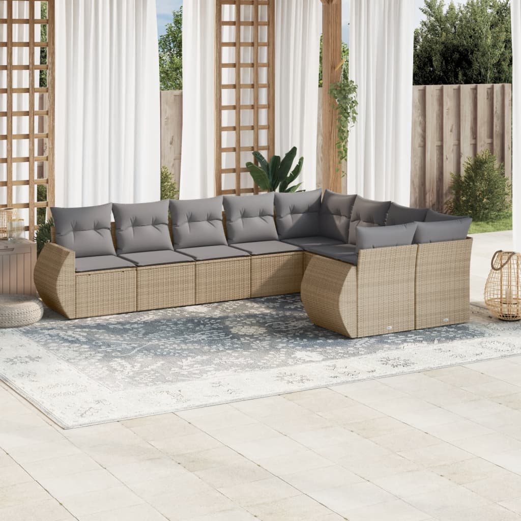 10-delige Loungeset met kussens poly rattan zwart