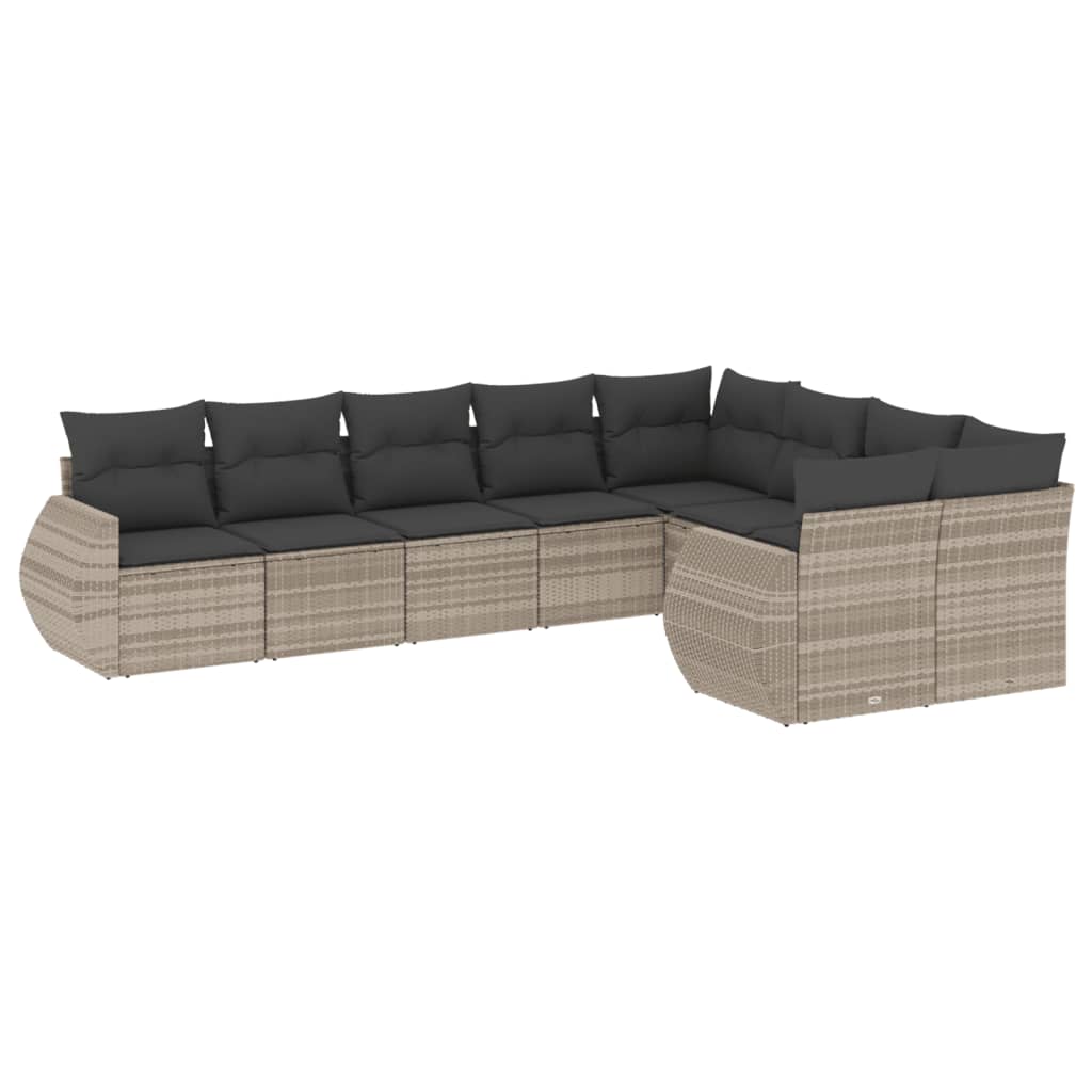 10-delige Loungeset met kussens poly rattan zwart