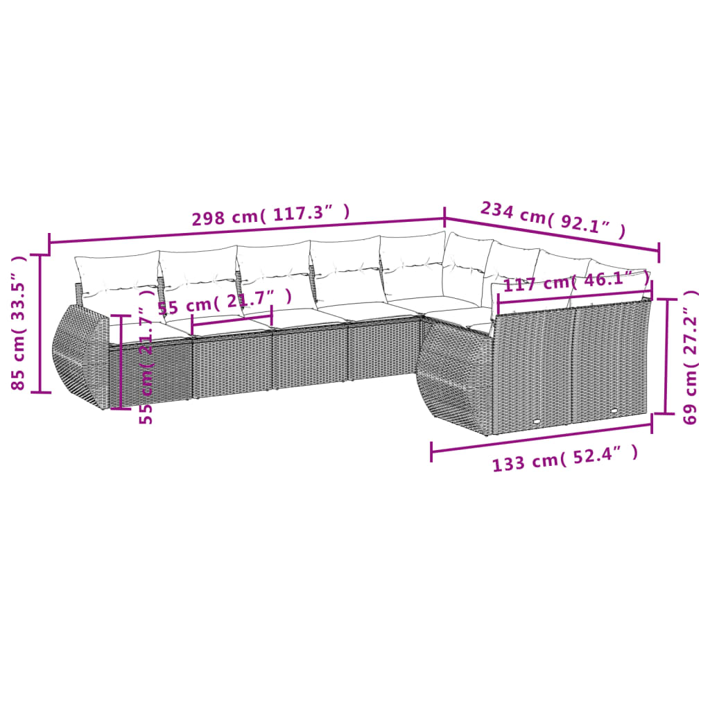 10-delige Loungeset met kussens poly rattan zwart