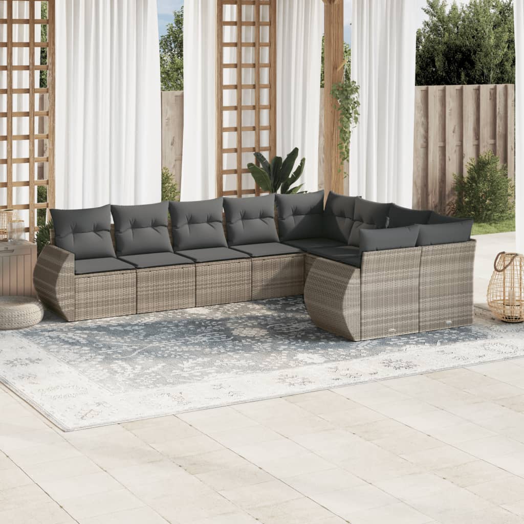 10-delige Loungeset met kussens poly rattan zwart