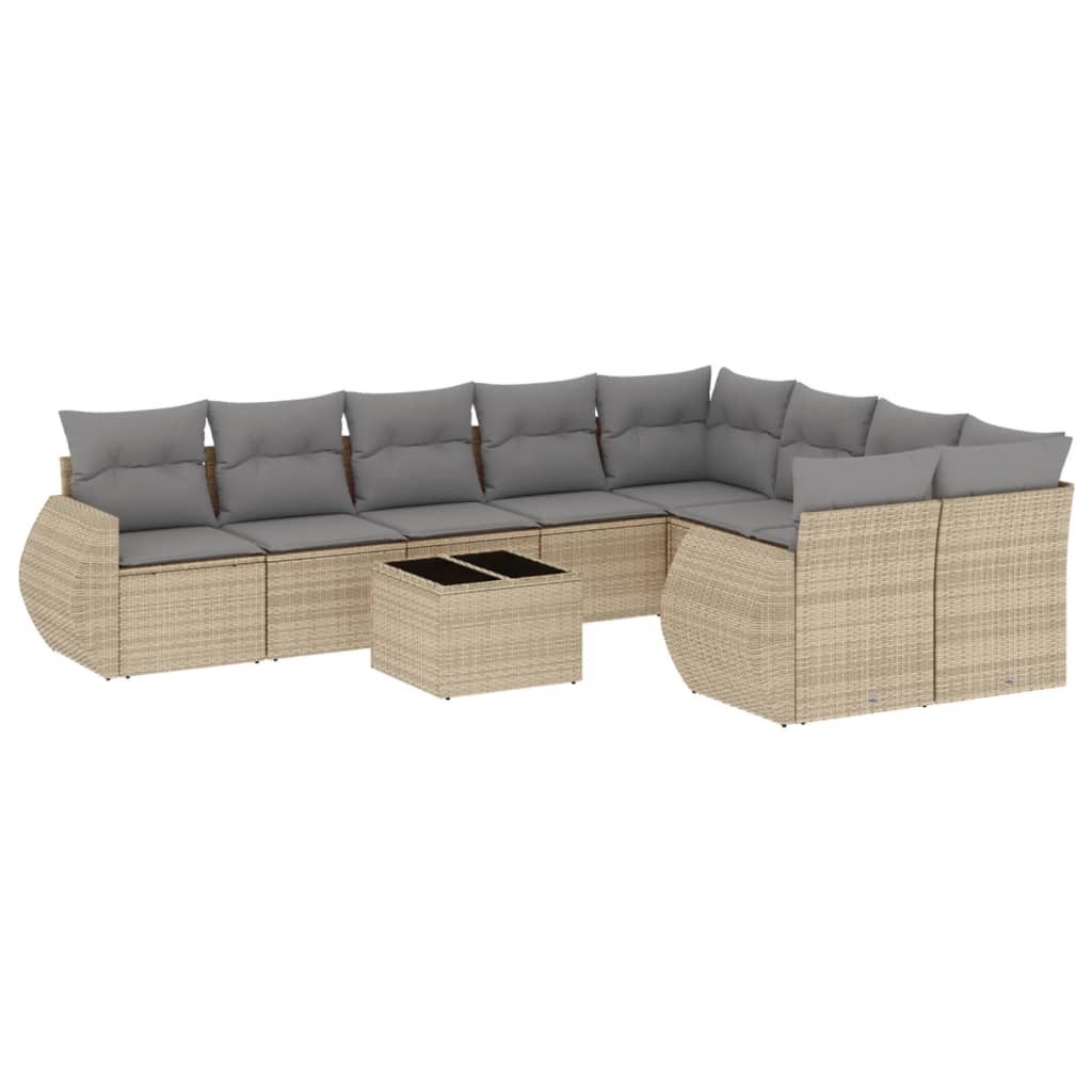 10-delige Loungeset met kussens poly rattan zwart