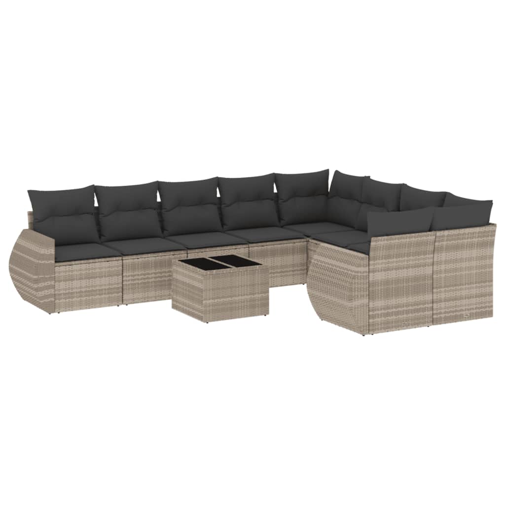 10-delige Loungeset met kussens poly rattan zwart