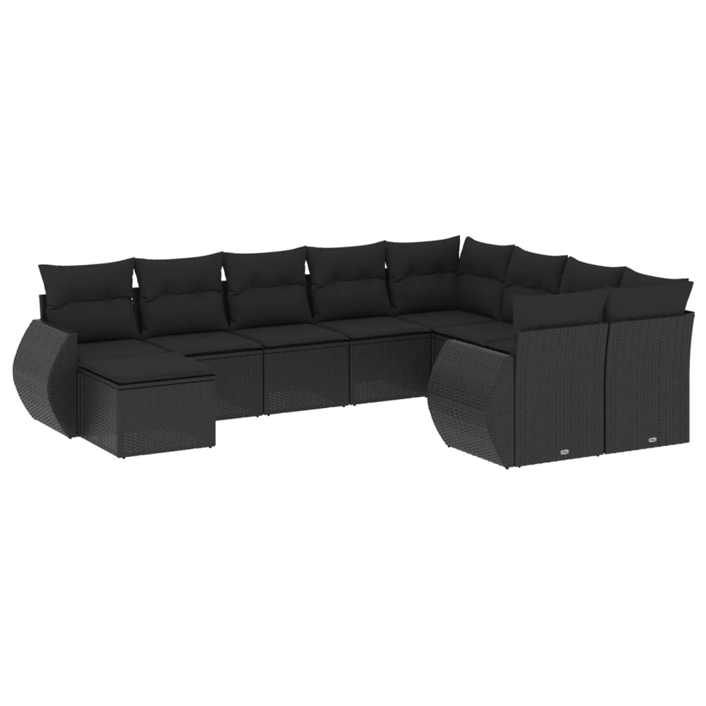 10-delige Loungeset met kussens poly rattan grijs