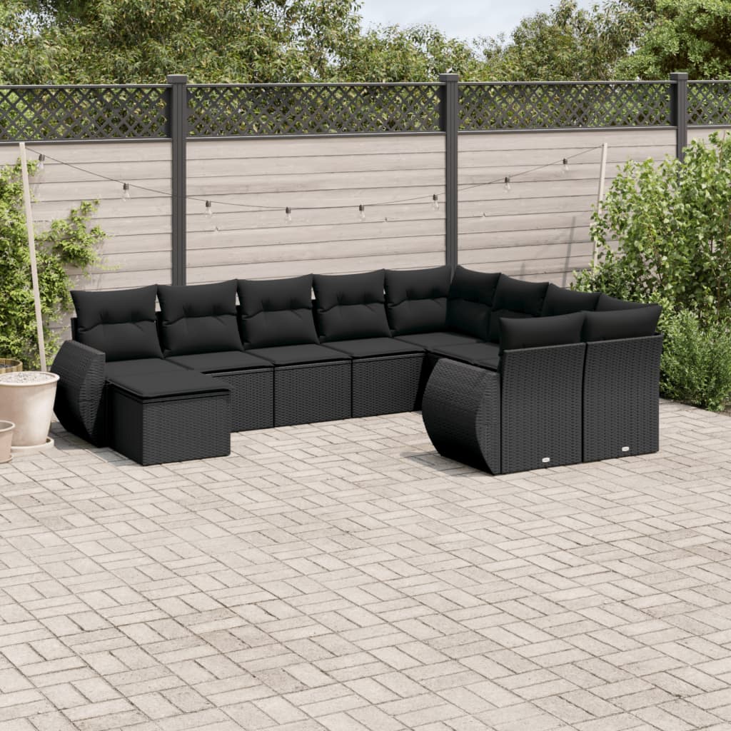 10-delige Loungeset met kussens poly rattan grijs