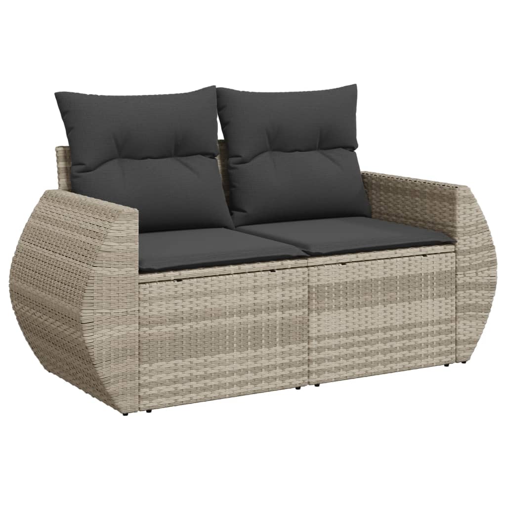 10-delige Loungeset met kussens poly rattan grijs