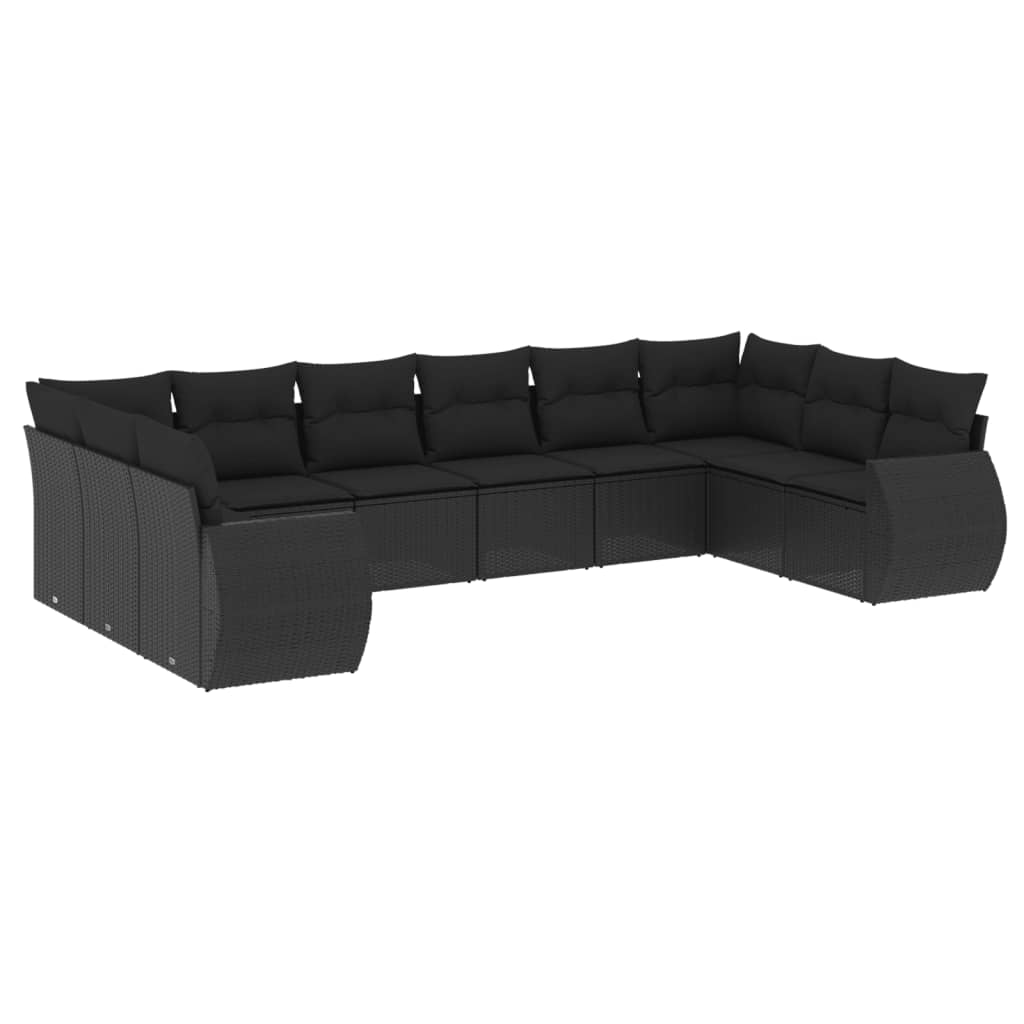 11-delige Loungeset met kussens poly rattan zwart