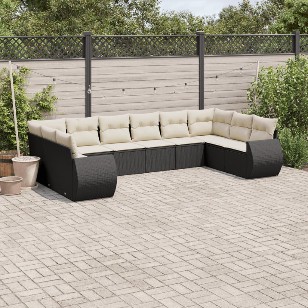 11-delige Loungeset met kussens poly rattan zwart