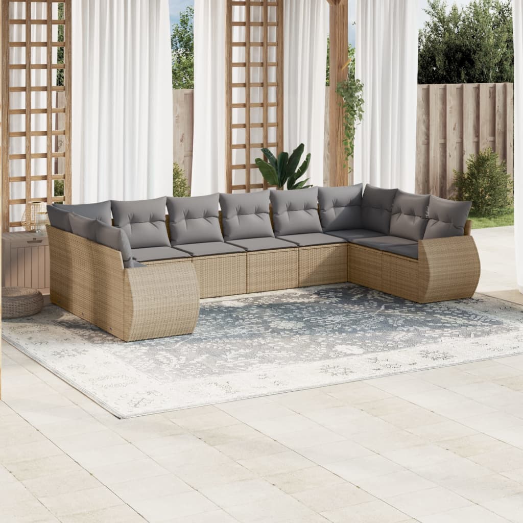 11-delige Loungeset met kussens poly rattan zwart