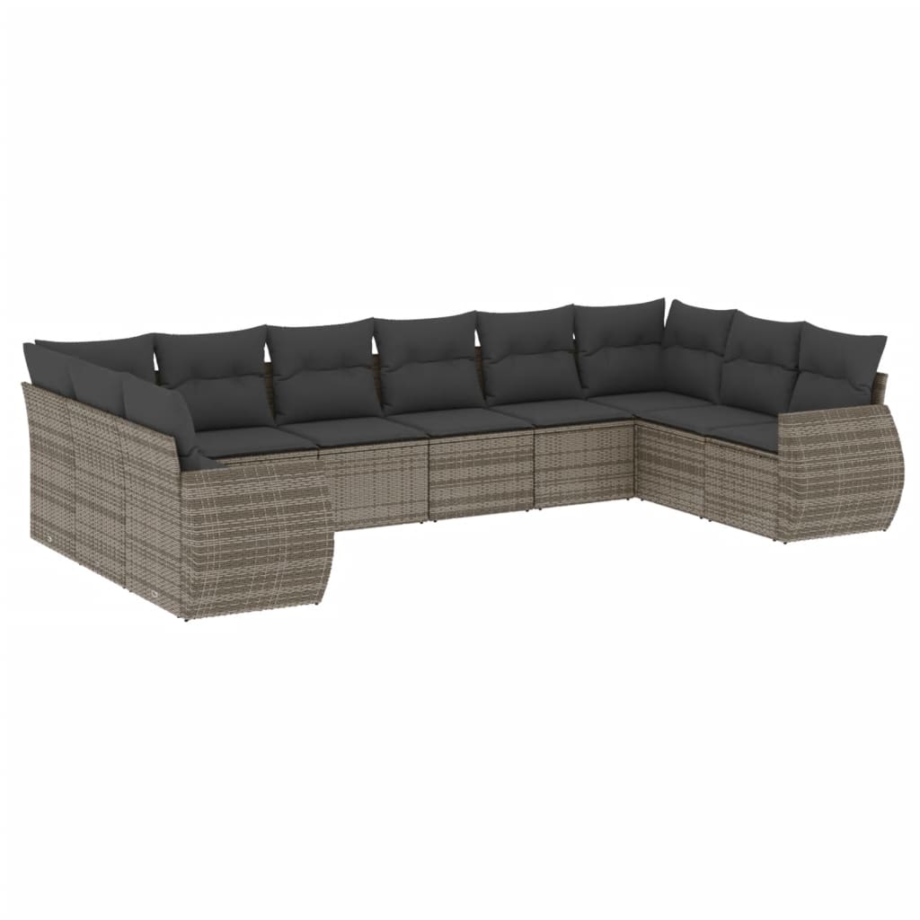 11-delige Loungeset met kussens poly rattan zwart