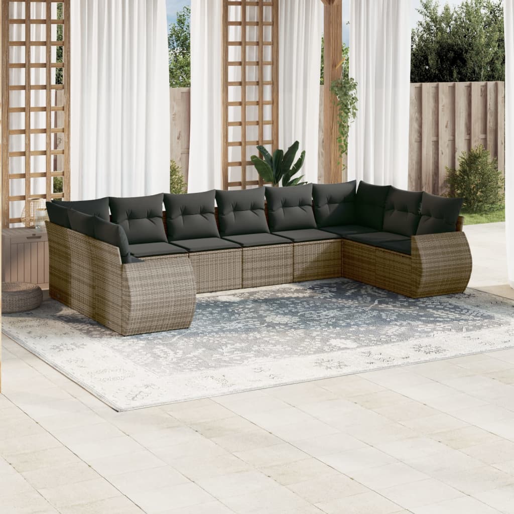 11-delige Loungeset met kussens poly rattan zwart