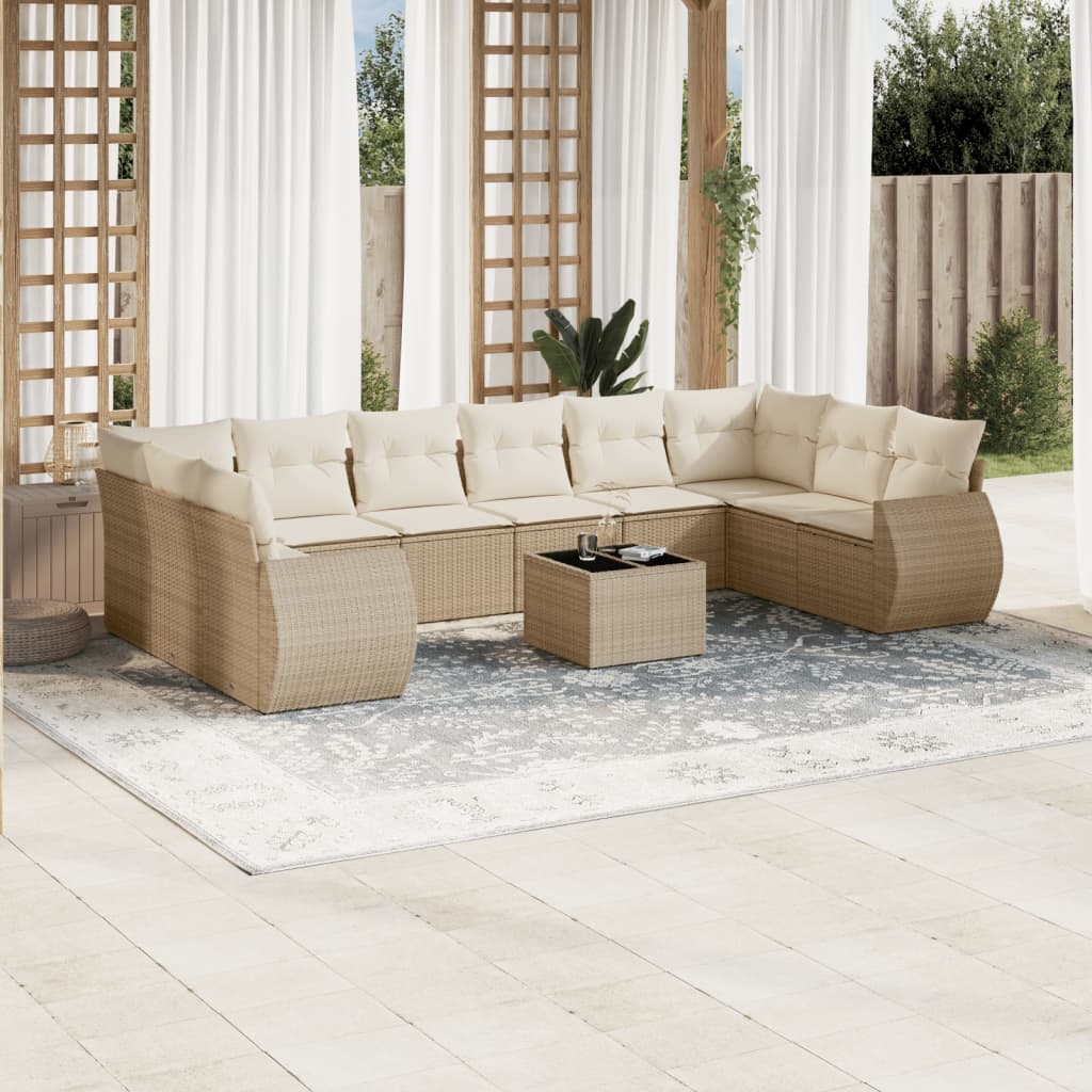 11-delige Loungeset met kussens poly rattan zwart