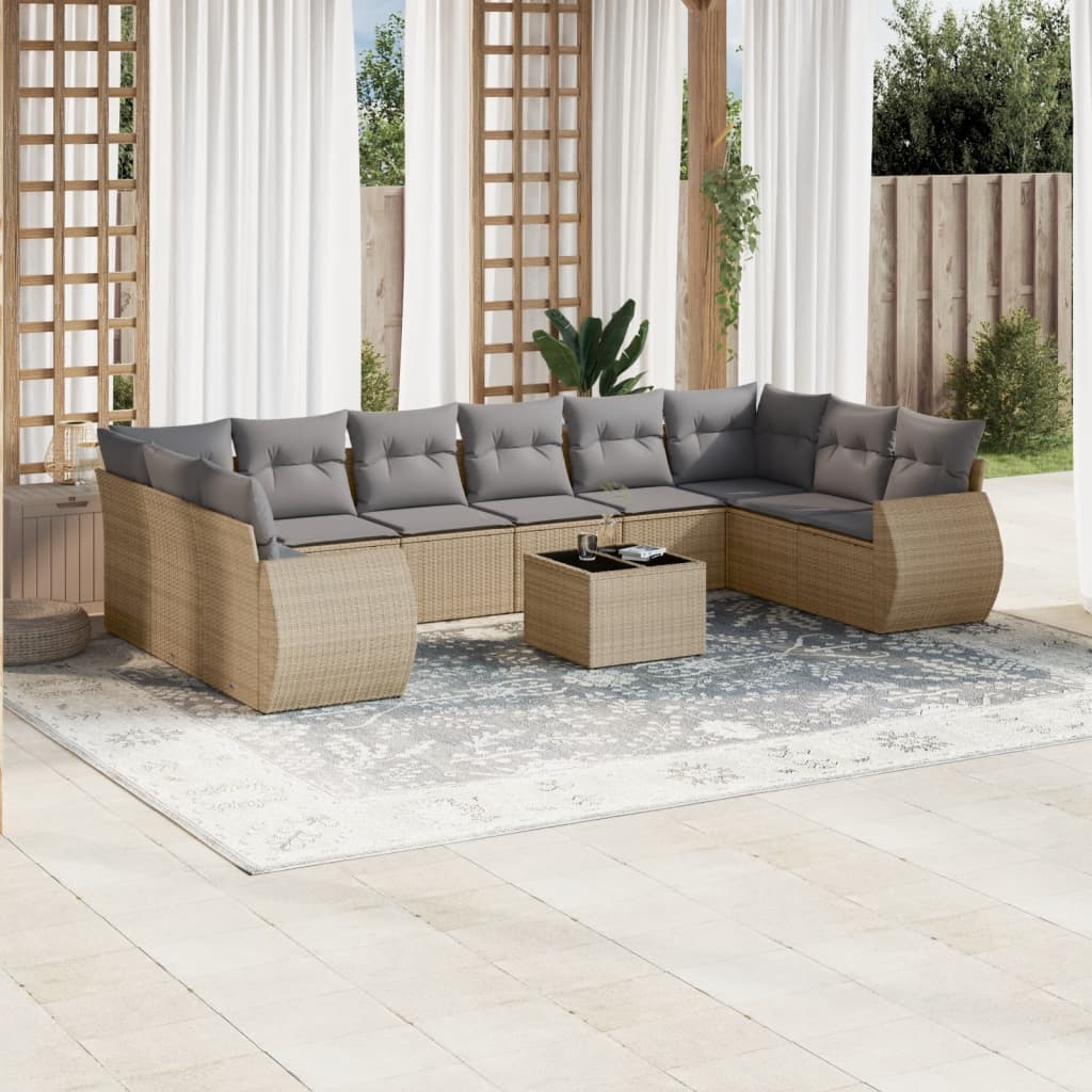 11-delige Loungeset met kussens poly rattan zwart