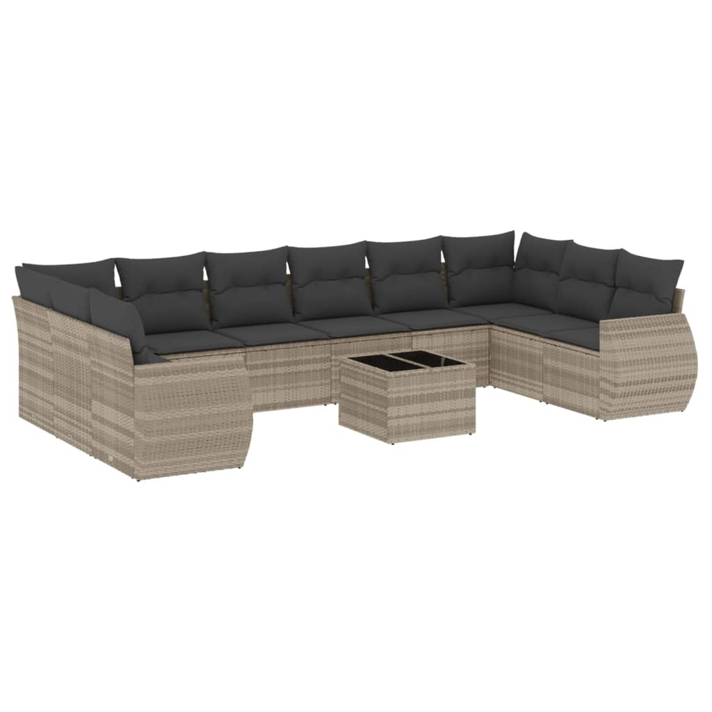 11-delige Loungeset met kussens poly rattan zwart