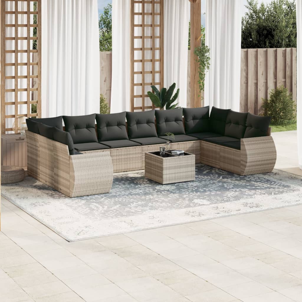 11-delige Loungeset met kussens poly rattan zwart