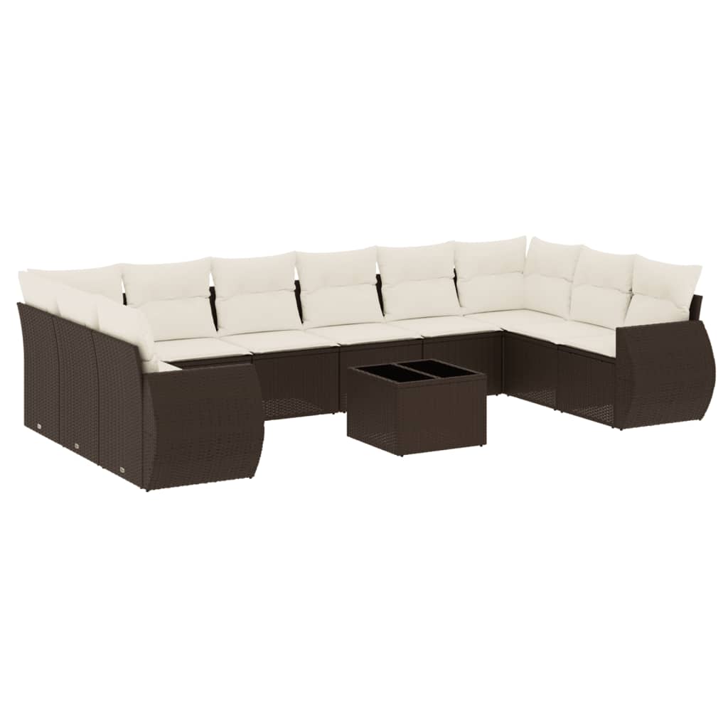 11-delige Loungeset met kussens poly rattan zwart