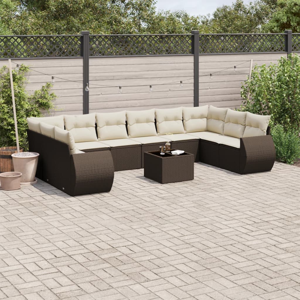 11-delige Loungeset met kussens poly rattan zwart