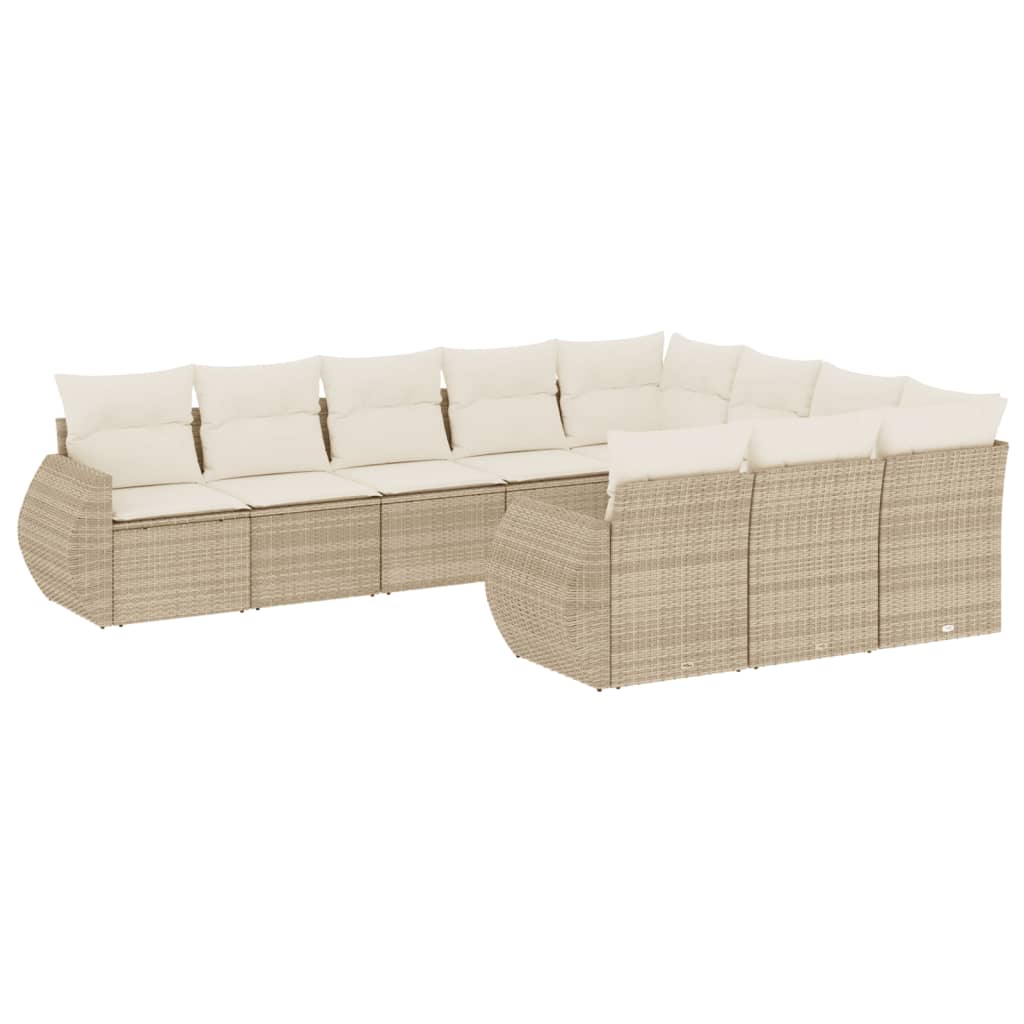 10-delige Loungeset met kussens poly rattan zwart