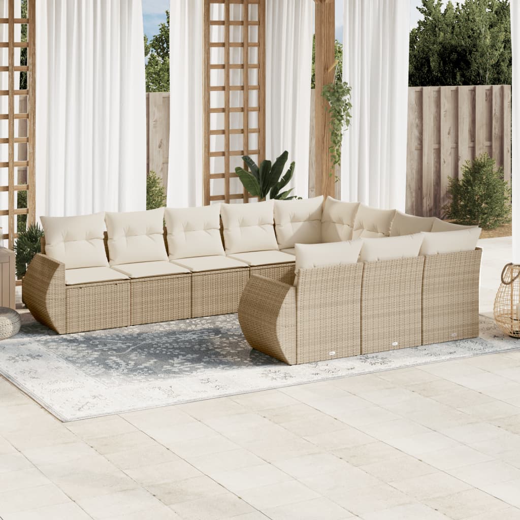 10-delige Loungeset met kussens poly rattan zwart