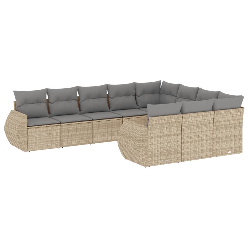 10-delige Loungeset met kussens poly rattan zwart