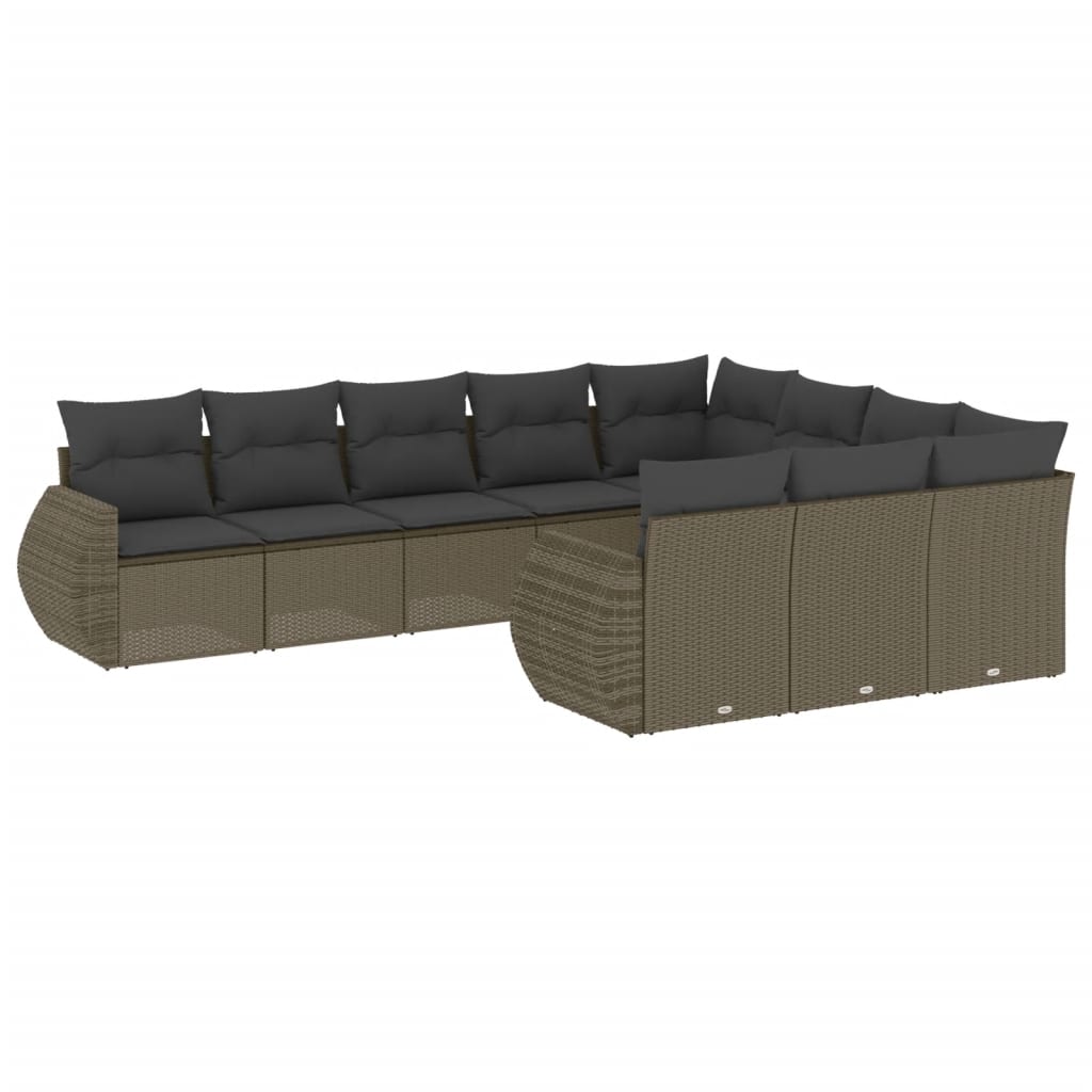 10-delige Loungeset met kussens poly rattan zwart